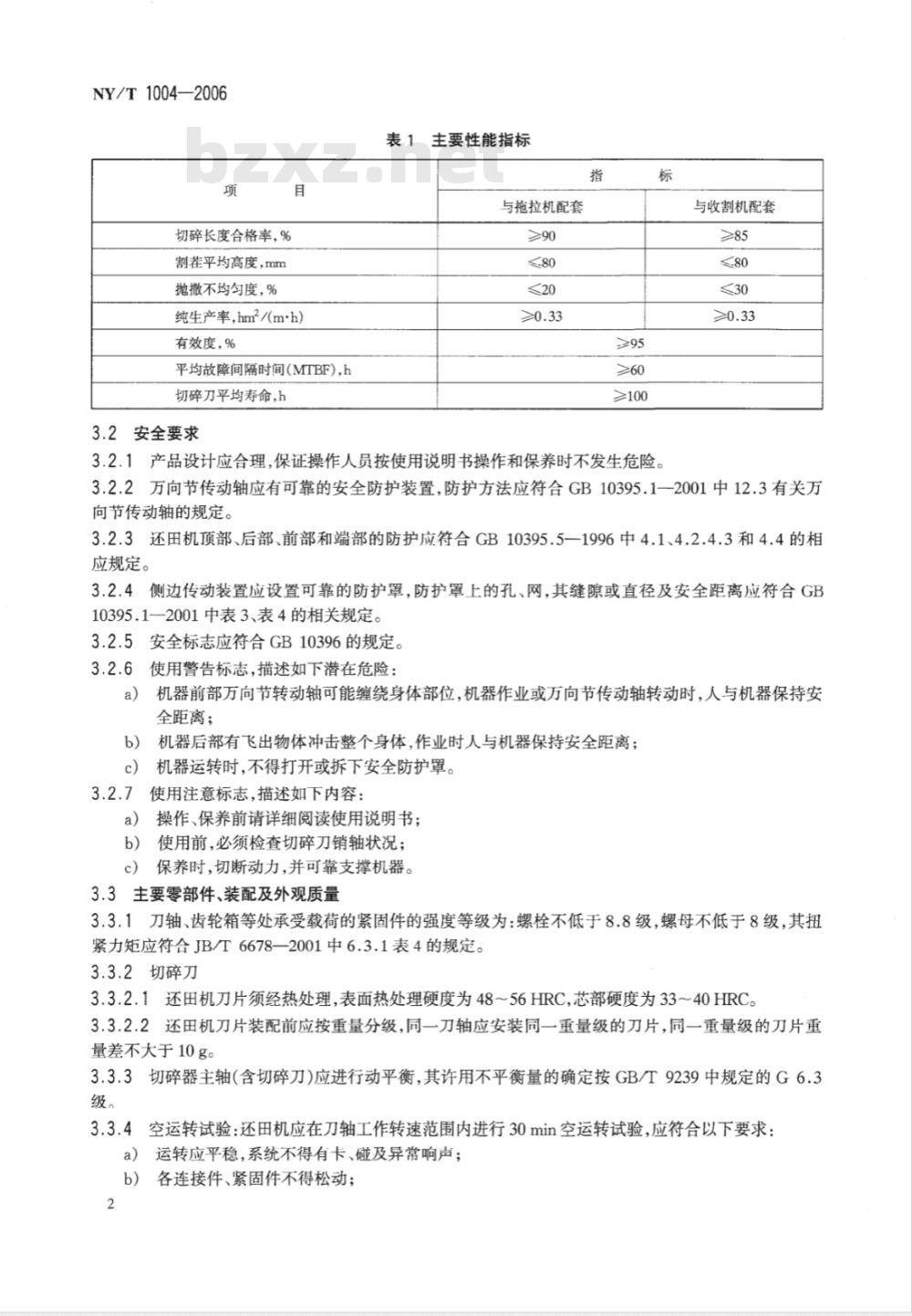 NY/T 1004-2006 秸秆还田机质量评价技术规范