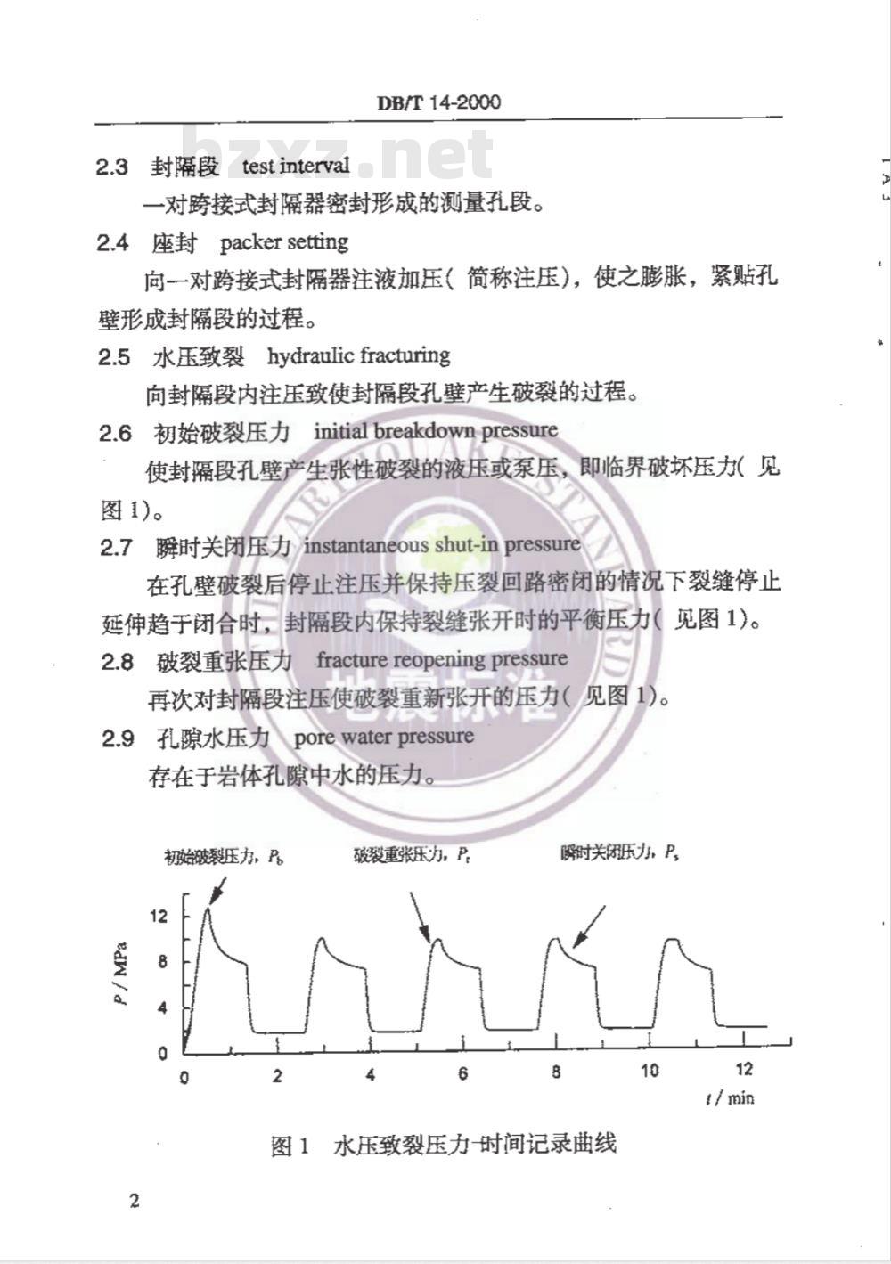 DB/T 14-2000 原地应力测量 水压致裂法和套芯解除法技术规范