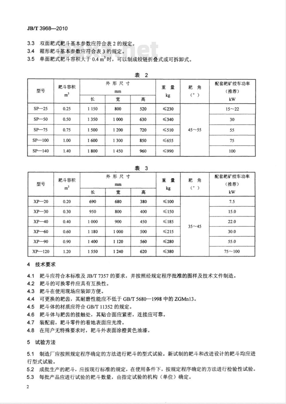 JB/T 3968-2010 矿用耙斗