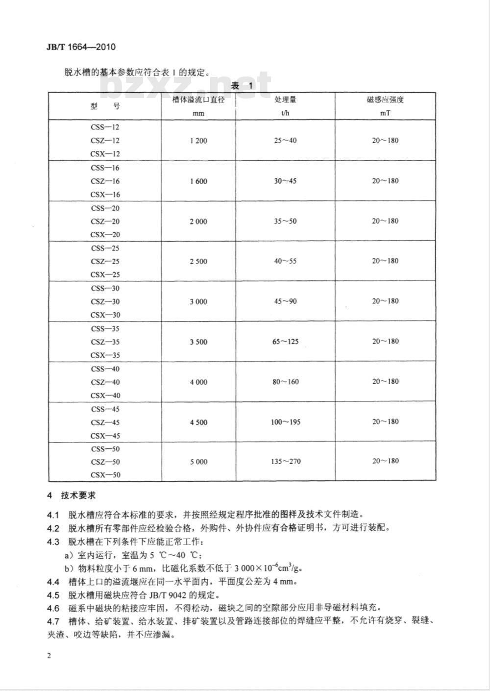 JB/T 1664-2010 永磁脱水槽