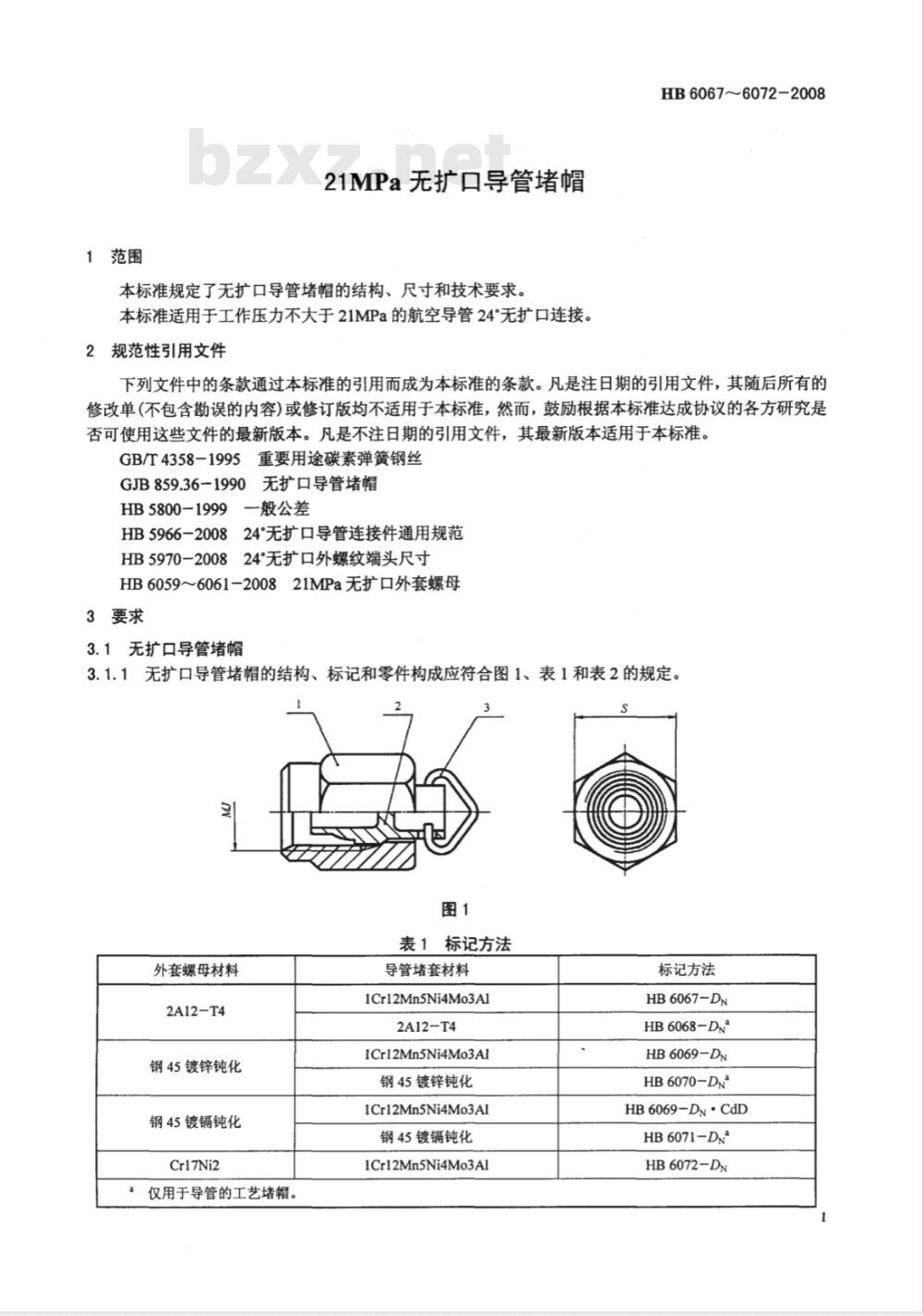 HB 6067-6072-2008 21MPa无扩口导管堵帽