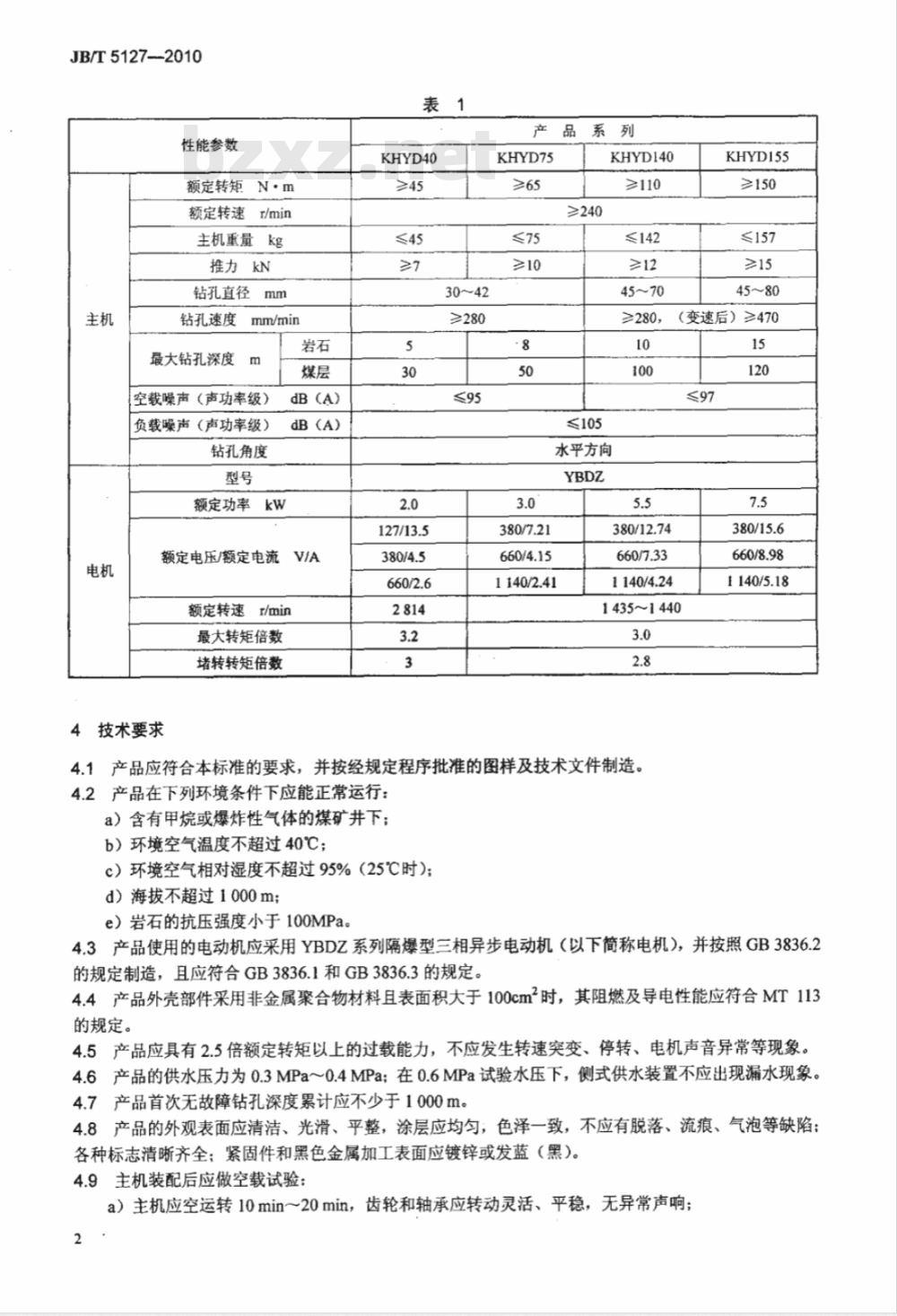 JB/T 5127-2010 矿用隔爆电动岩石钻