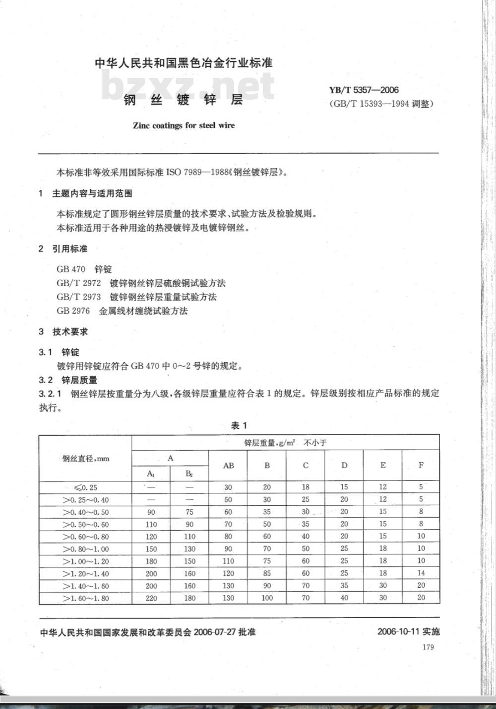 YB/T 5357-2006 钢丝镀锌层