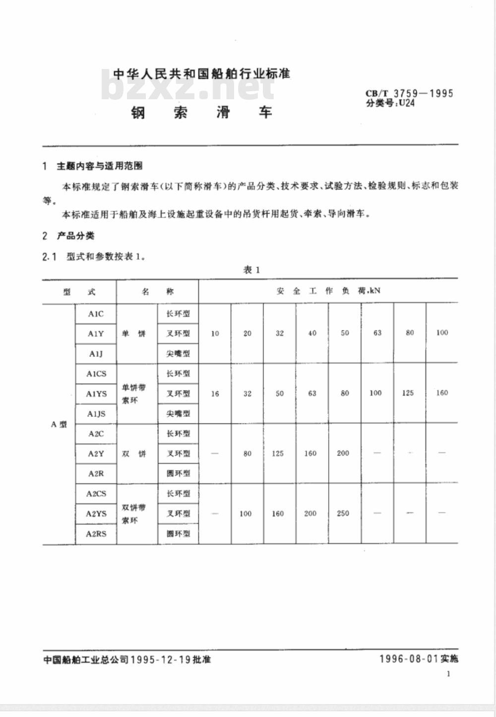 CB/T 3759-1995 钢索滑车