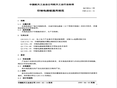 QJ 201A-1999 印制电路板通用规范