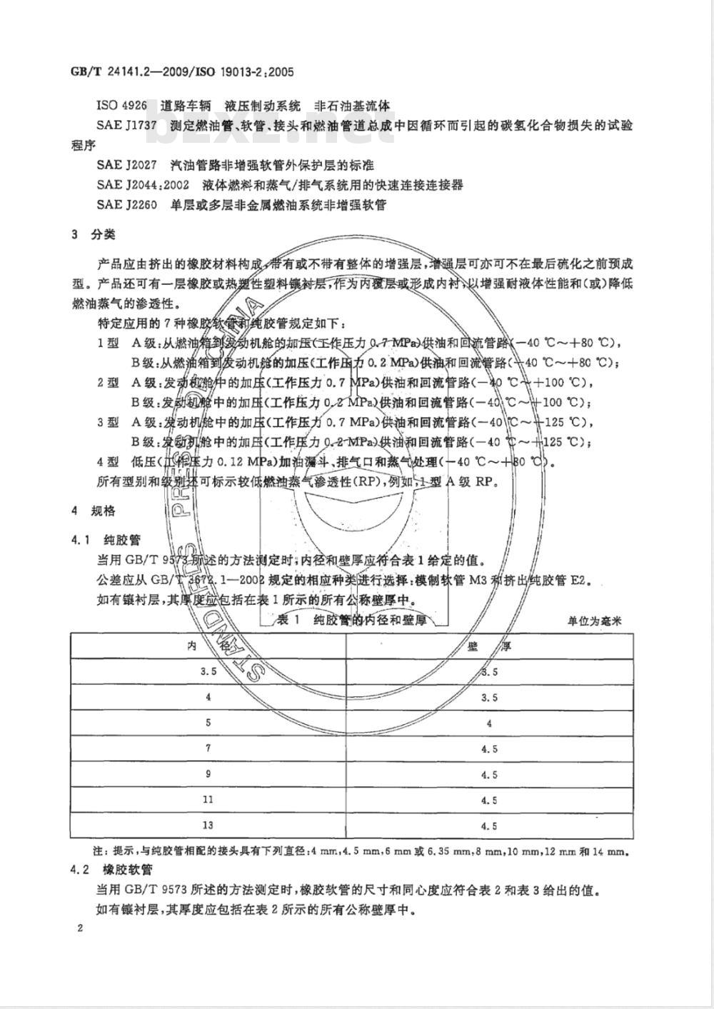 GB/T 24141.2-2009  内燃机燃油管路用橡胶软管和纯胶管 规范 第2部分：汽油燃料