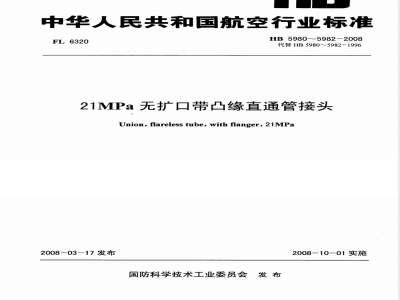 HB 5980-5982-2008 21MPa无扩口带凸缘直通管接头