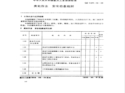 QJ 1421.13-1988 安全检查细则 高处作业安全检查细则