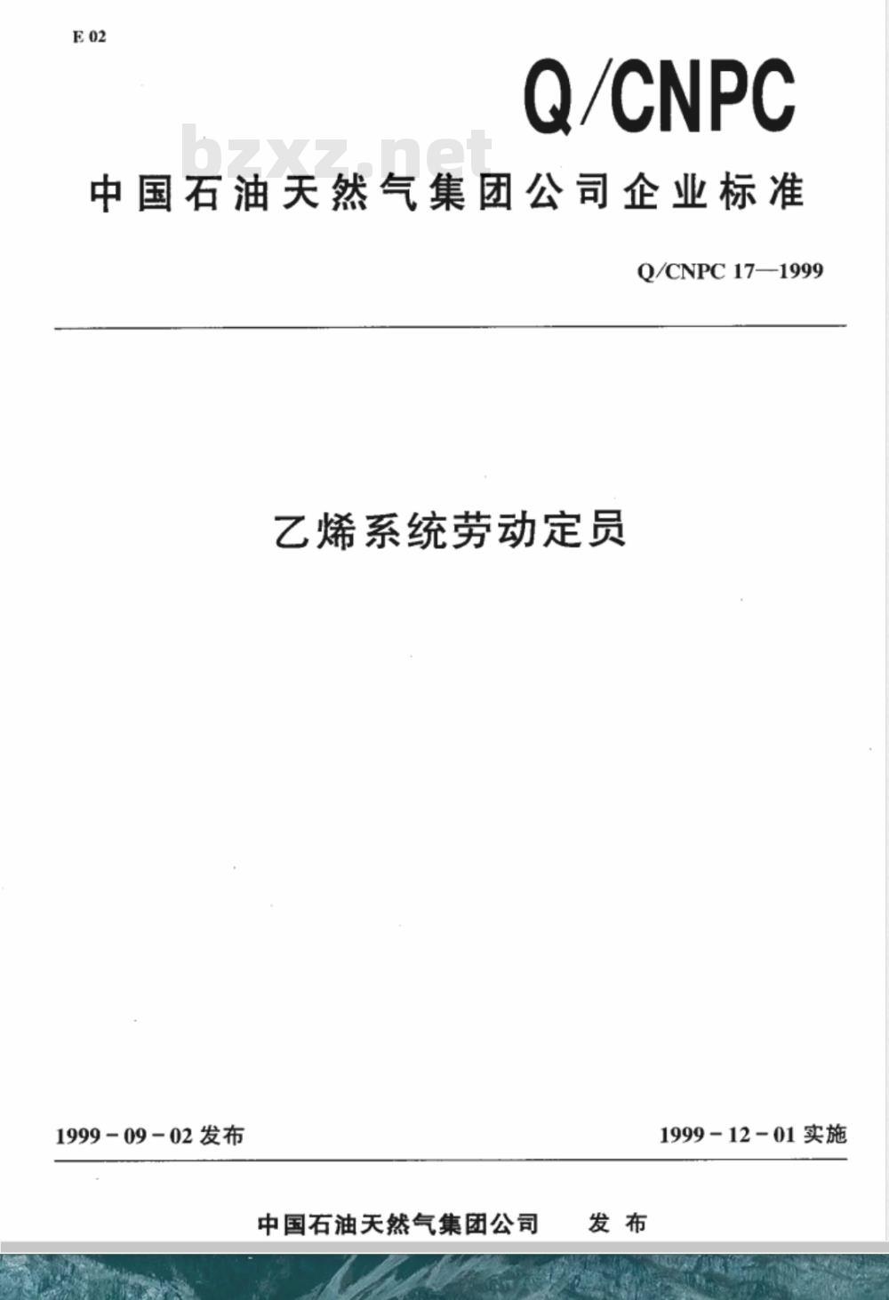 Q/CNPC 17-1999 乙烯系统劳动定员