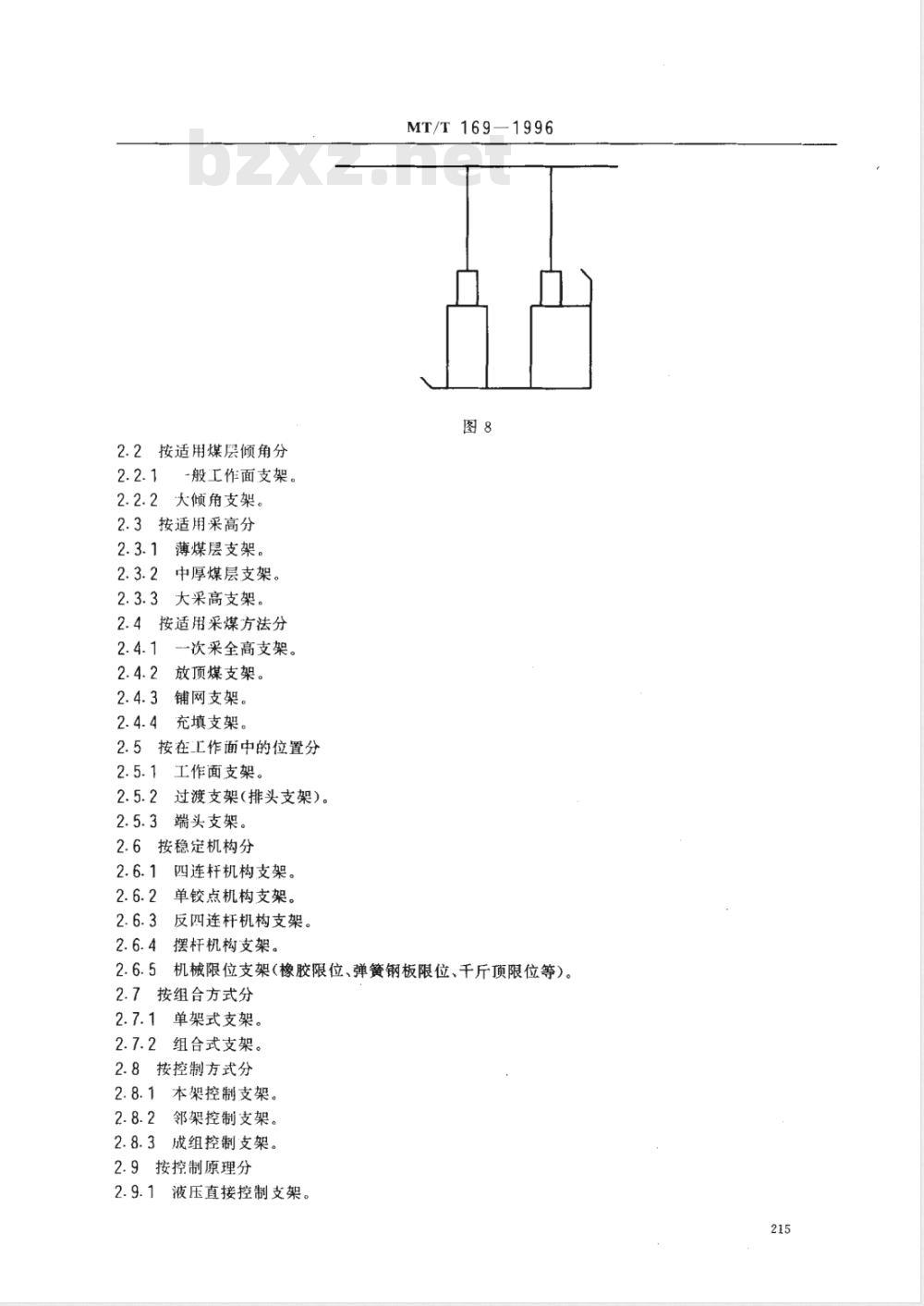 MT/T 169-1996 液压支架型式与参数