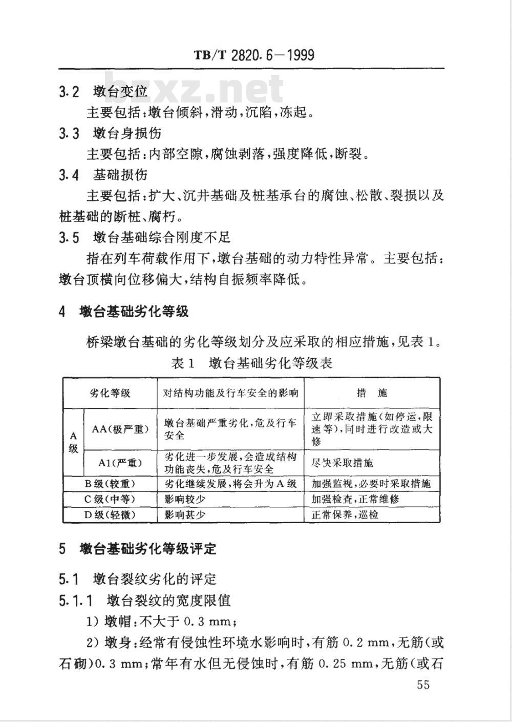 TB/T 2820.6-1999 铁路桥隧建筑物劣化评定标准 墩台基础