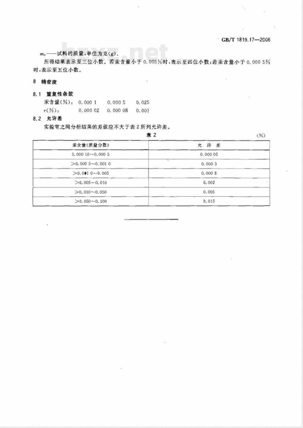 GB/T 1819.17-2006 锡精矿化学分析方法 汞量的测定 冷原子吸收光谱法 GB/T 1819.17-2006 锡精矿化学分析方法 汞量的测定 冷原子吸收光谱法