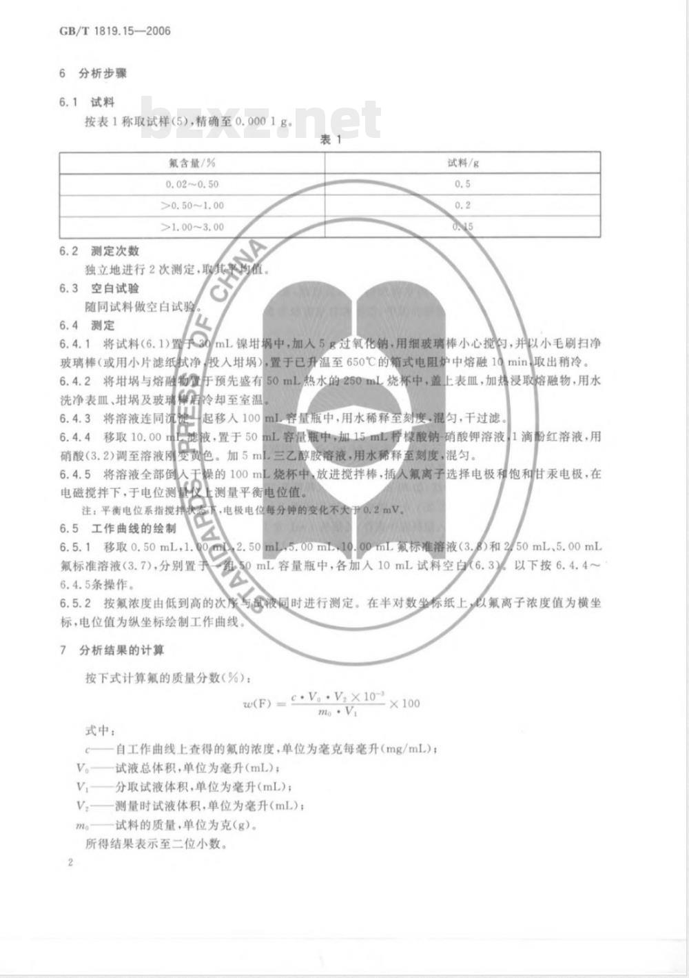 GB/T 1819.15-2006 锡精矿化学分析方法 氟量的测定 离子选择电极法 GB/T 1819.15-2006 锡精矿化学分析方法 氟量的测定 离子选择电极法