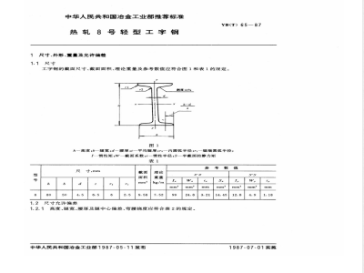 YB(T) 65-1987 热轧8#工字钢