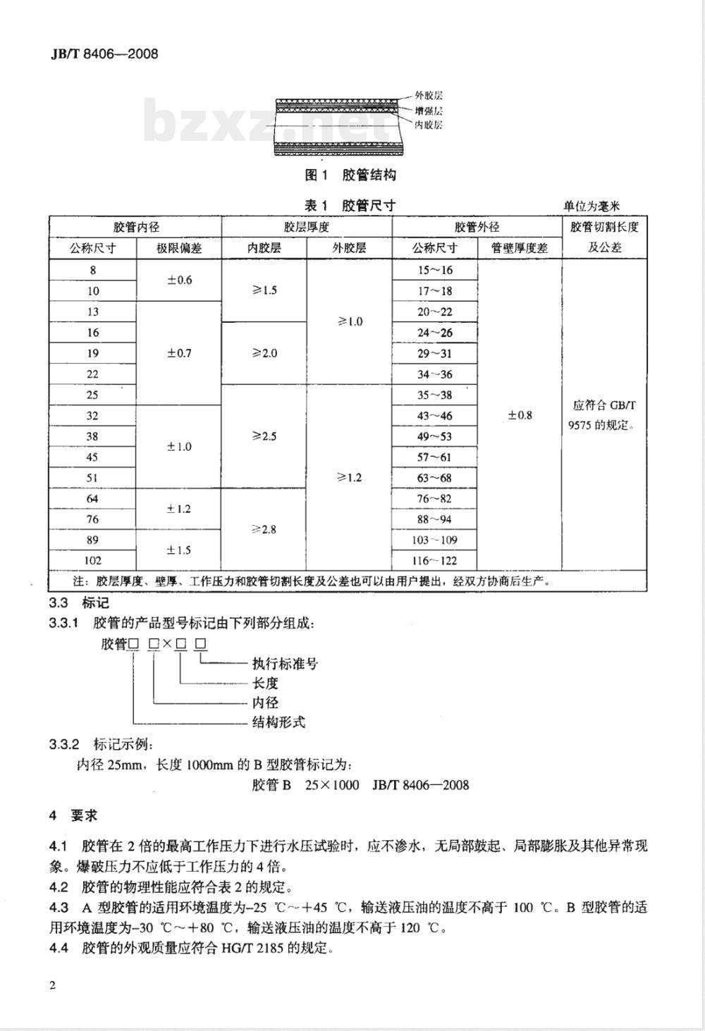 JB/T 8406-2008 工程机械 高温低压输油胶管
