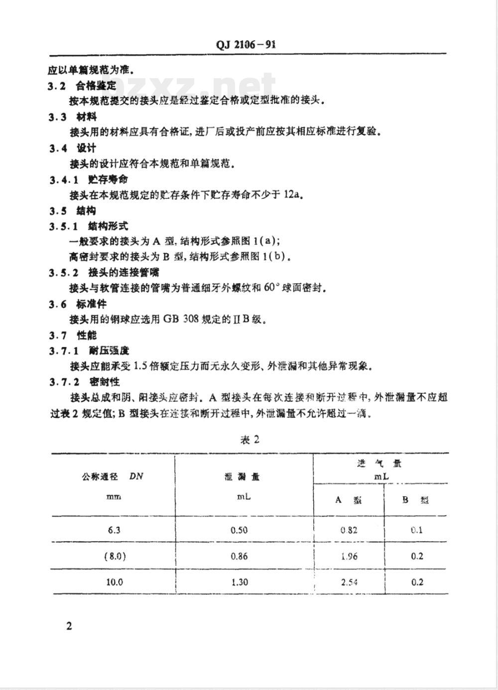 QJ 2106-1991 液压快换接头通用规范