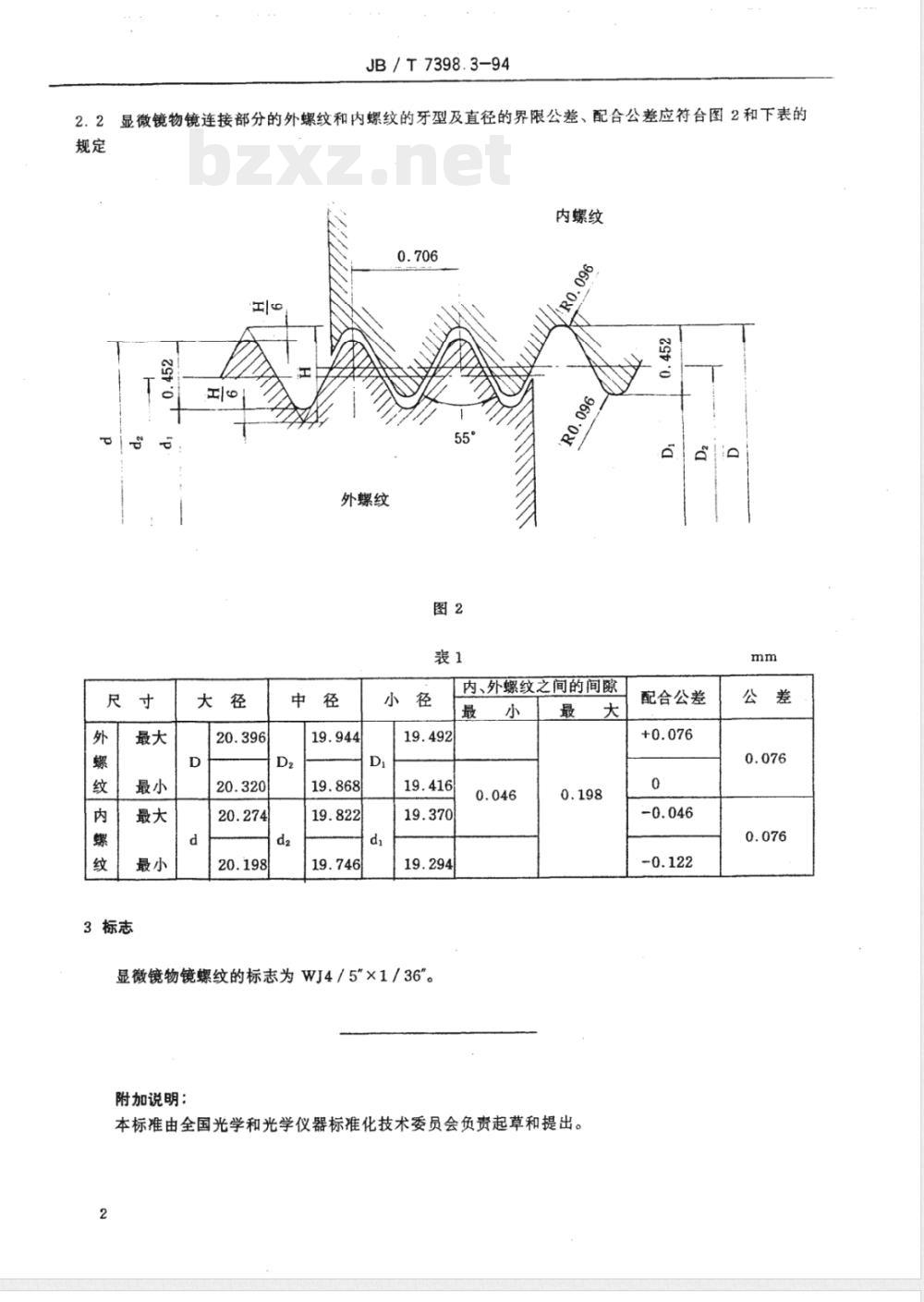 JB/T 7398.3-1994 显微镜 物镜螺纹