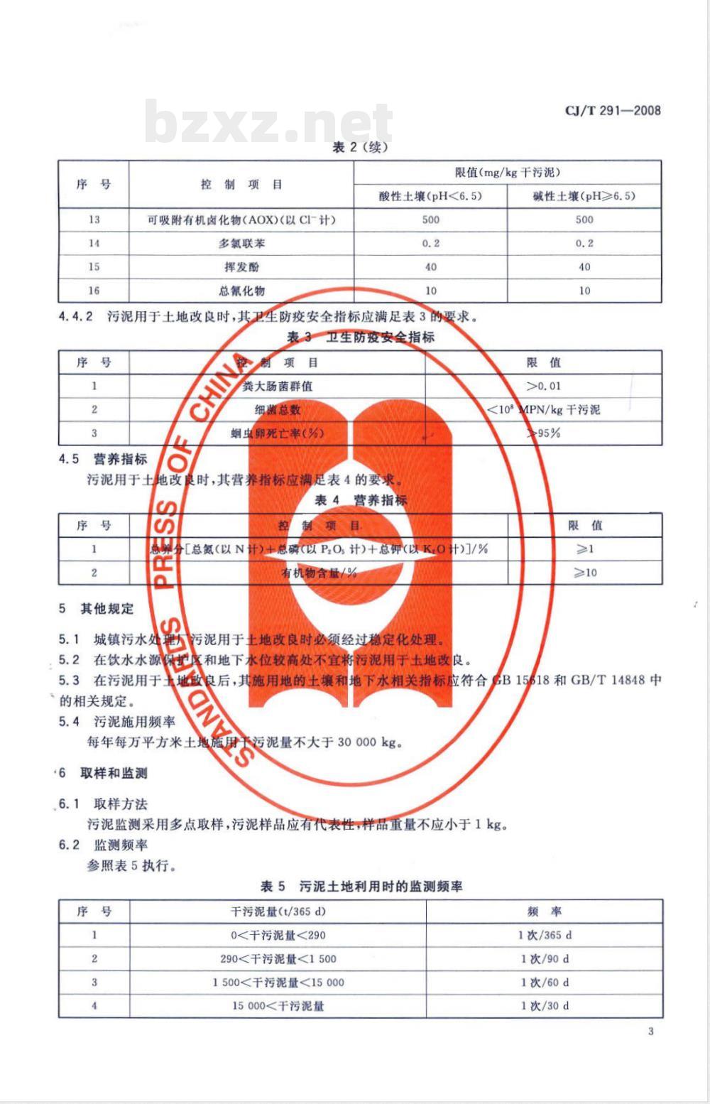 CJ/T 291-2008 城镇污水处理厂污泥处置 土地改良用泥质