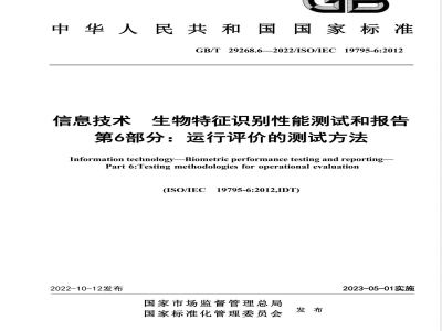 GB/T 29268.6-2022信息技术 生物特征识别性能测试和报告 第6部分：运行评价的测试方法 