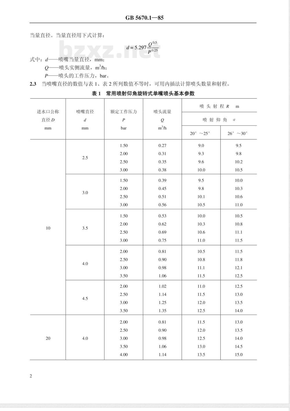 GB 5670.1-1985 旋转式喷头 型式与基本参数