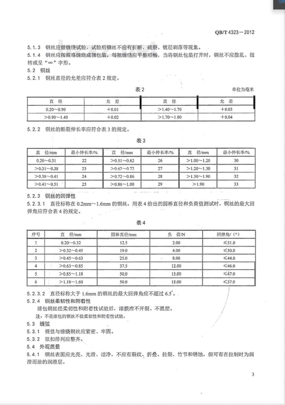 QB/T 4323-2012钢琴弦 