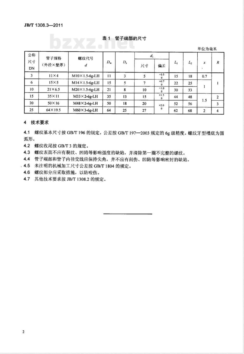 JB/T 1308.3-2011PN2500超高压阀门和管件  第3部分：管子端部 