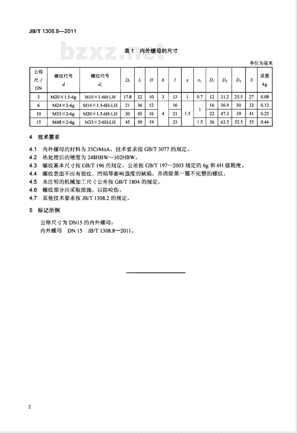 JB/T 1308.8-2011PN2500超高压阀门和管件  第8部分：内外螺母 