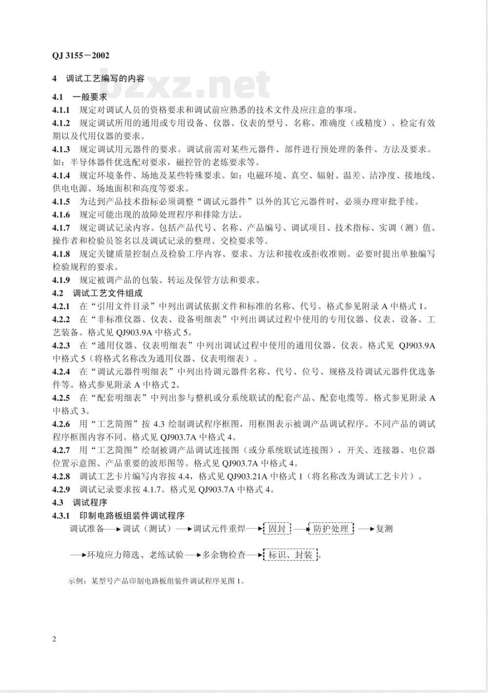 QJ 3155-2002 航天电子产品调试工艺编写规定