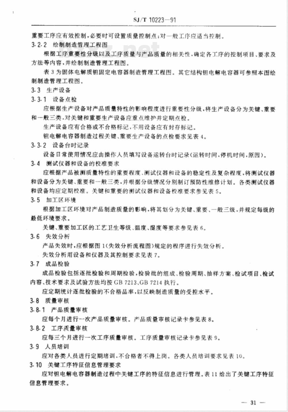 SJ/T 10223-1991 钽电解电容器制造质量控制要点