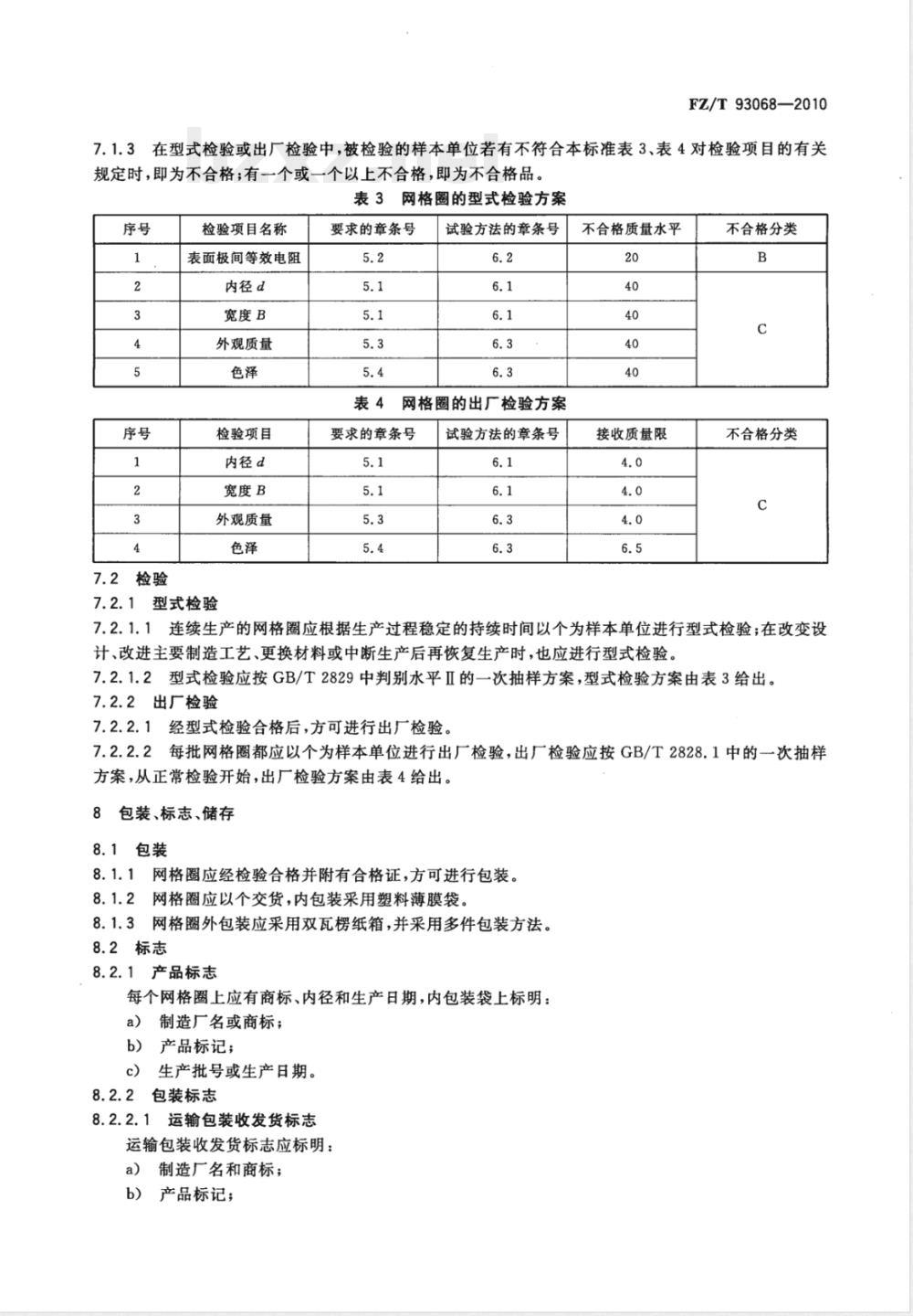 FZ/T 93068-2010集聚纺纱用网格圈 