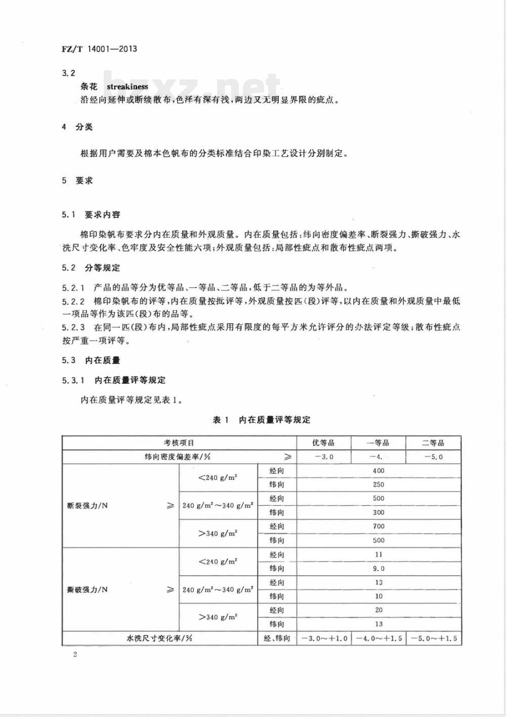 FZ/T 14001-2013棉印染帆布 