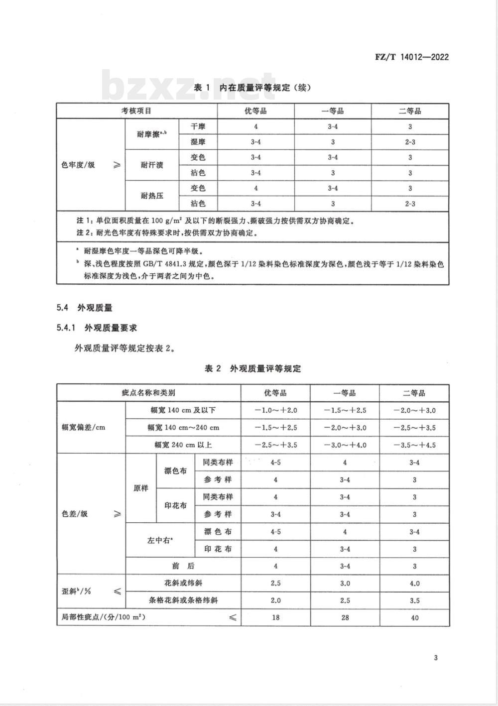 FZ/T 14012-2022竹浆粘胶纤维印染布 