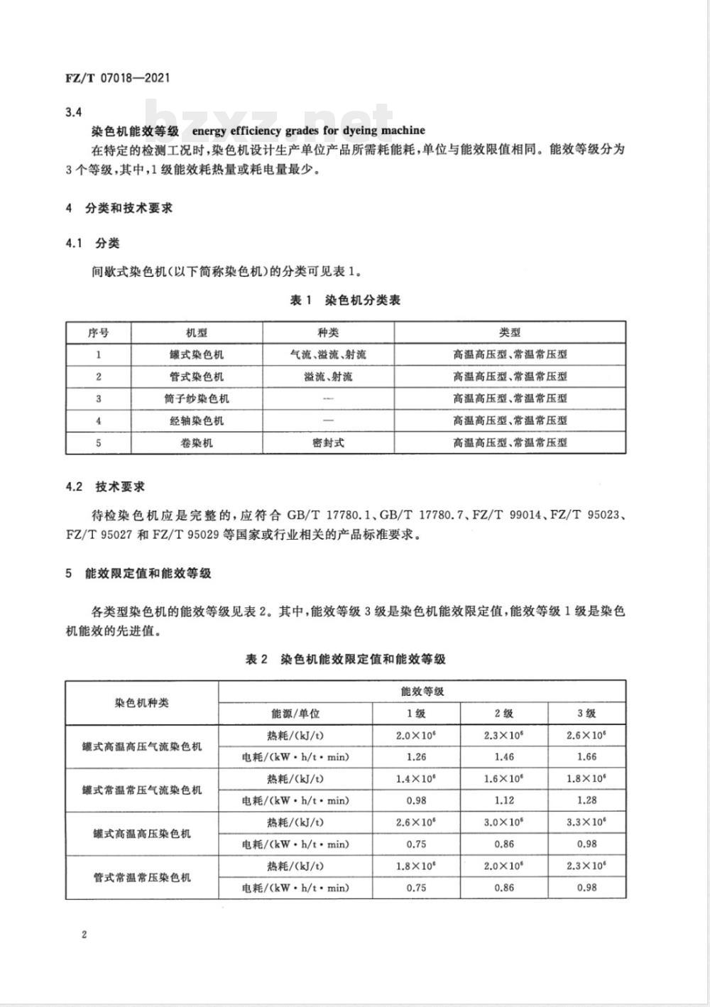 FZ/T 07018-2021染色机能效限定值及能效等级 