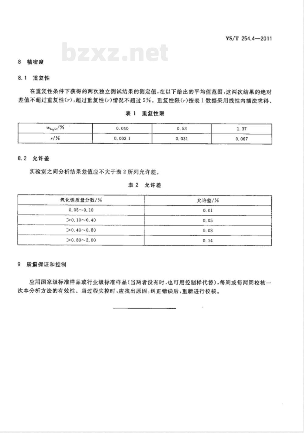 YS/T 254.4-2011铍精矿、绿柱石化学分析方法 第4部分：氧化锂量的测定 火焰原子吸收光谱法 