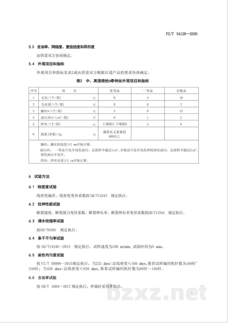FZ/T 54128-2020中、高强锦纶6牵伸丝 