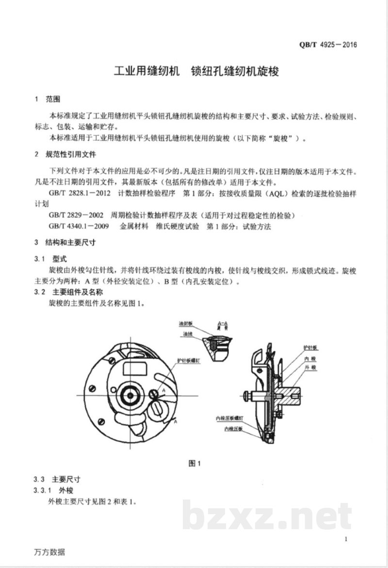 QB/T 4925-2016工业用缝纫机 锁钮孔缝纫机旋梭 